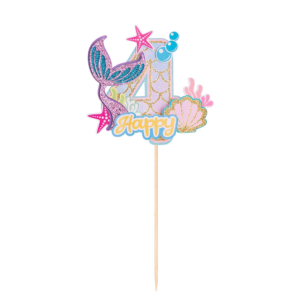 0-9 Digital Glitter Meerjungfrau Schwanz Kuchen Topper Kleine Meerjungfrau Party Cupcake Topper Alles Gute Zum Geburtstag Kuchen Dekor DIY Backen liefert – Detail 8