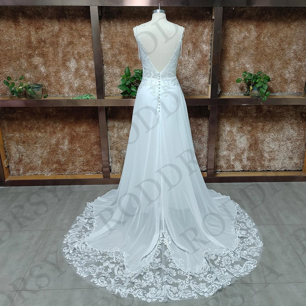 RODDRSYA Boho-Hochzeitskleid für Frauen herzförmiges Strand-Brautkleid mit Spitze rückenfrei Chiffon individuell gestaltet Boho Brautkleid für Frauen 2026 Sweetheart Beach Spitze Brautkleider Rückenlos Chiffon angepass – Detail 4