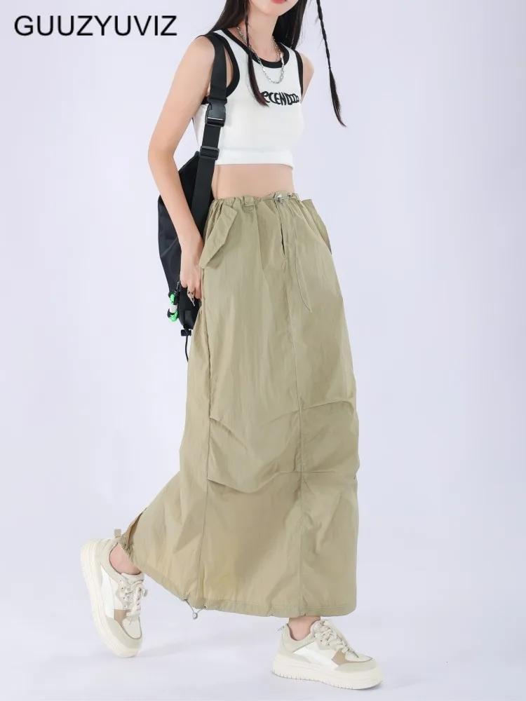 

GUUZYUVIZ Summer High Waist A Line Long Skirt Women Bandage Vintage