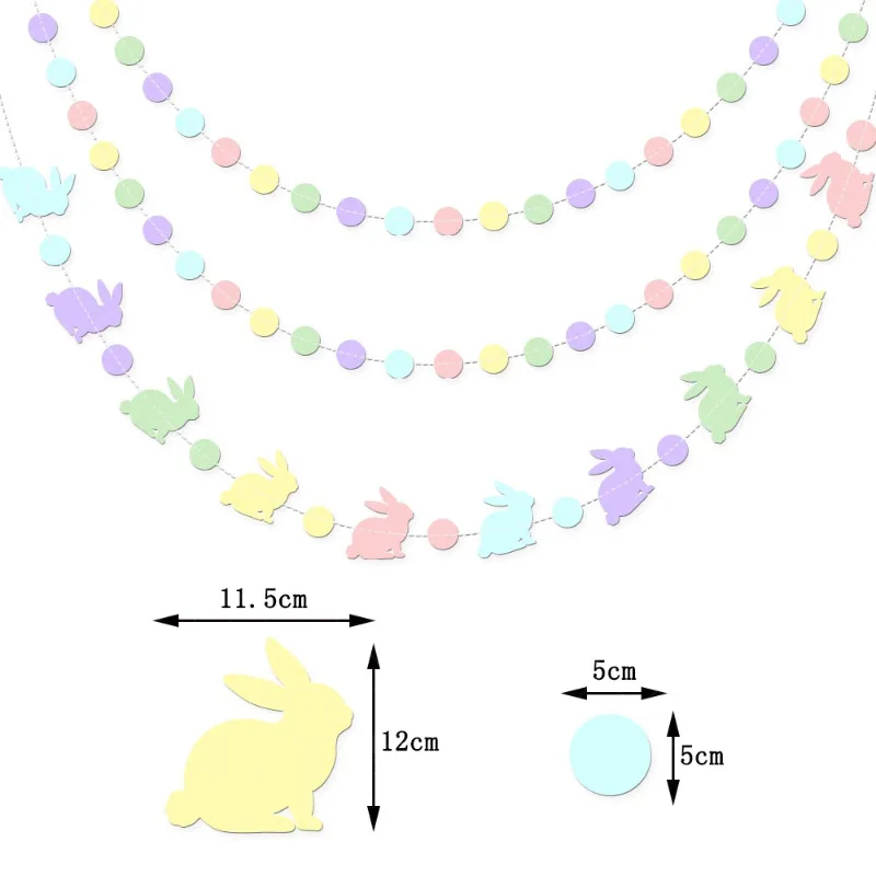 Pastel Colourful Rabbit Circle Dots Hanging Paper Garlands Banners Backdrops for Birthday Easter Them Party Home Decorations