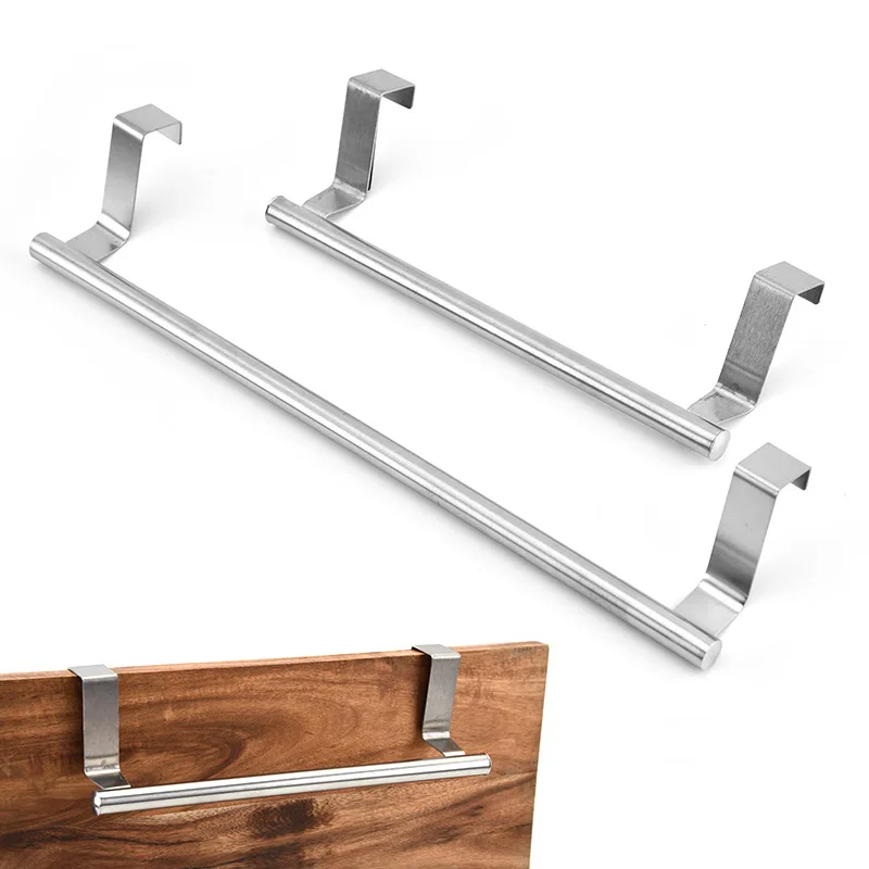 Stainless Steel Towel Rack Over Door Towel Bar Holder Kitchen Cabinet Door Hanging Organizer Shelf Wall Mounted Bar towel rack