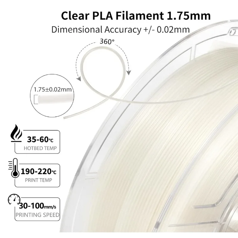 Clear PLA Filament 1.75mm High Light Transmittance Transparent PLA Filament 1kg(2.2lbs) Spool Dimensional Accuracy &plusmn;0.02mm 3d printer filaments 3d pen filament