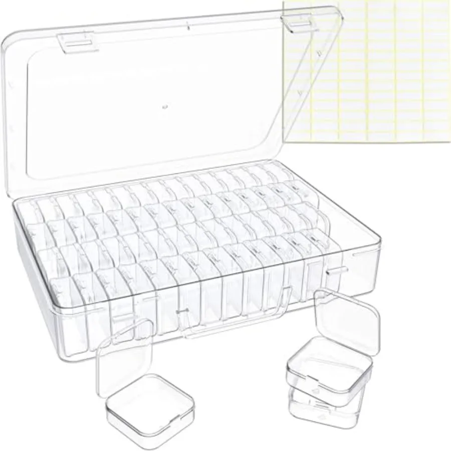 Bead Organizer Box 60 Pack Small Clear Storage Boxes with Labels Large Travel Craft Case with Handle Mini Plastic Containers fo 2