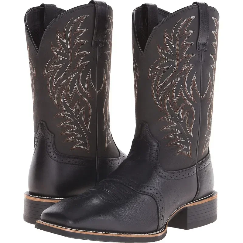 Men High Boots Embroidery Retro Handmade Mens Boots Western Cowboy Boot Pointed Toe Boots Hand Stitching Outdoor Men's Shoes - 5