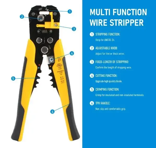Crimper Cable Cutter Adjustable Automatic Wire Stripper Multifunctional Stripping Crimping Pliers Terminal Hand Tool