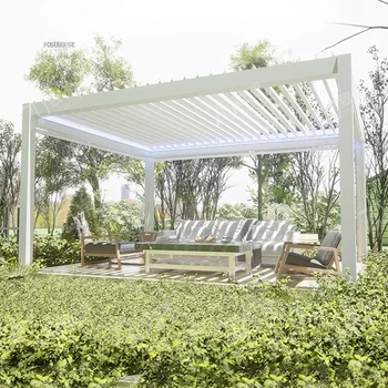 Gazebo in lega di alluminio con protezione solare per giardino esterno Nordico antipioggia Feritoia Padiglione Giardino Sun Room Pergola elettrica addensata 1