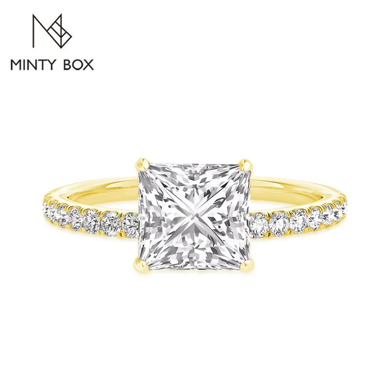 

MINTYBOX S925 Sterling Sliver Moissanite Rings Princess Cut 8.0mm D Color VVS1 Etenity Diamond Engagement Wedding Ring For Women