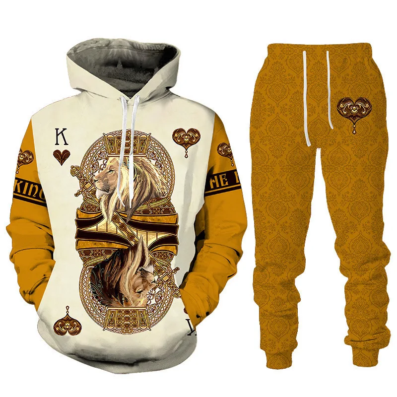 2023 European and American Retro Punk Style New set 3D Lion Print Hooded Hoodie Men's Trendy Sweater