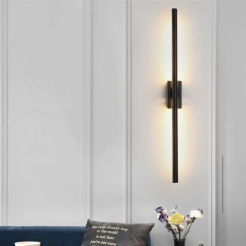

Modern Nordic LED Wall Light Minimalism Indoor Wall Sconce Living Room Bedroom Hotel Home Decor Black Gold Long Strip Wall Lamp