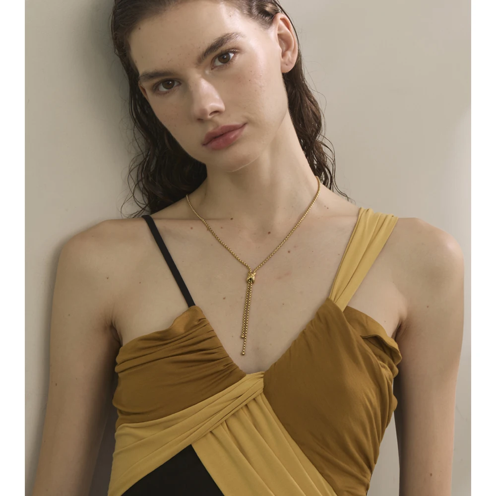 Yhpup Adjustable Long Chain Drop Necklace 16K PVD Plated