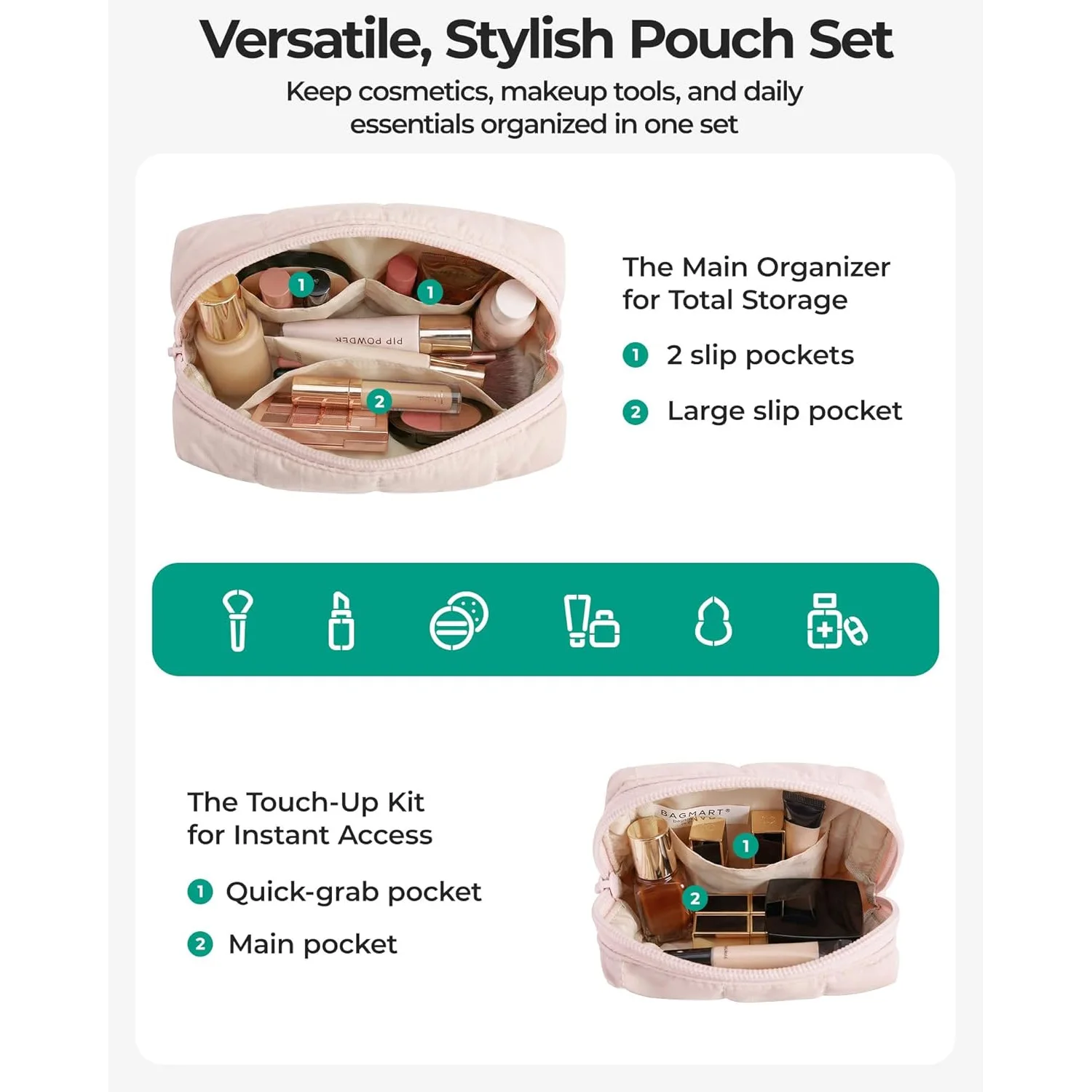 Waterproof Travel Makeup Organizer - Large Portable Cosmetic and Toiletry Pouch