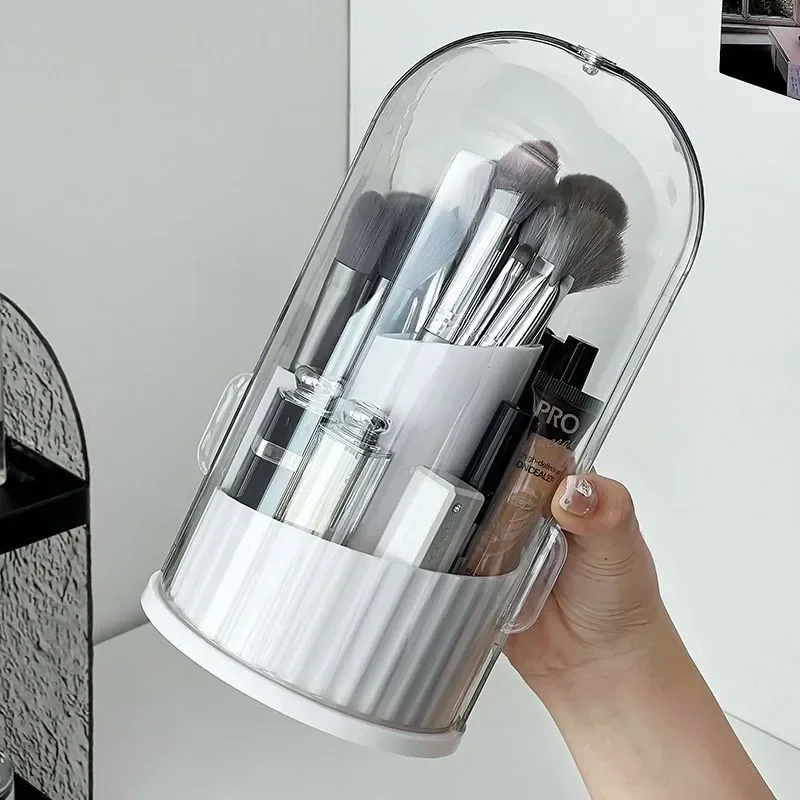 Makeup Brush Holder Organizer 360° Rotating Cosmetic Organizer with Lid Desktop Makeup Organizer Lipstick Eyebrow Pencil Holder 6