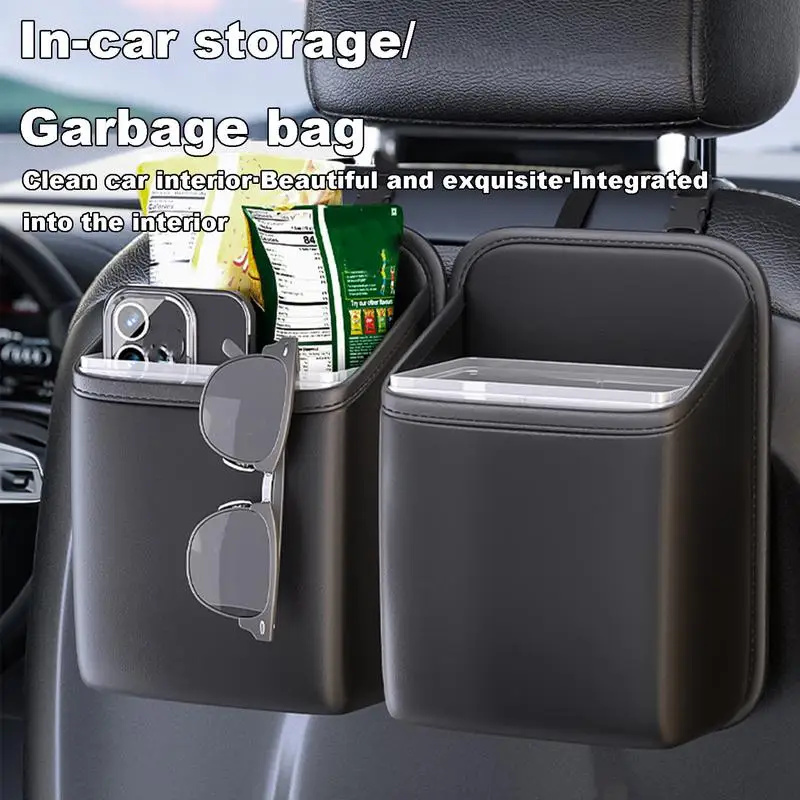 Automotive Garbage Cans PU leather Waterproof Trash Can Storage Box Adhesive Backseat Trash Bin Car Storage Organizer