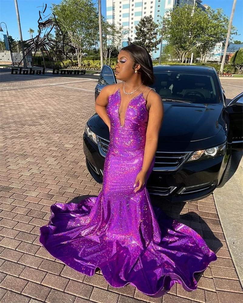 primavera plus size 16 prom sequined purple dress with train on