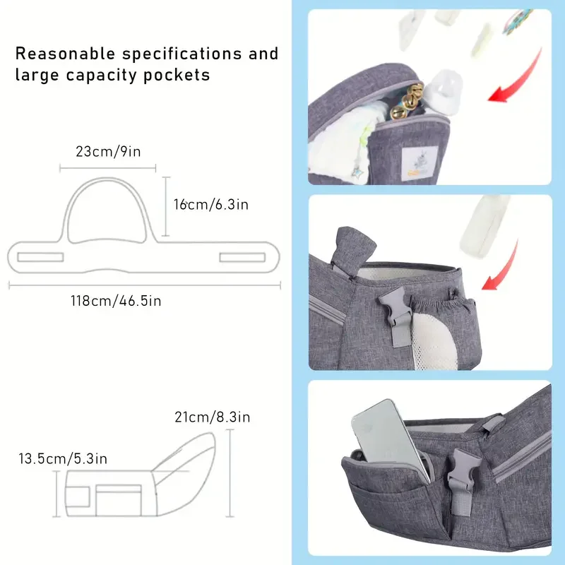 Ergonomic  Baby Carrier Adjustable Waistband Ergonomic Lightweight Collapsable Hipseat Carrier Portable Pocket 4