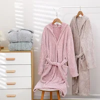 1pcs Unisex Autumn stripe Bathrobe Hooded Kimono Bath Robe Night Cozy Sleepwear Women Dressing Gown Home Clothes - Image 4
