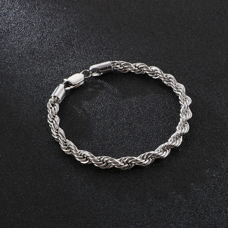 6MM Simple Twisted Rope Chain Bracelet 18k Gold Plated Stainless Steel Punk Rock Bicycle Male Jewelry Gifts stainless steel bracelet,rope bracelet