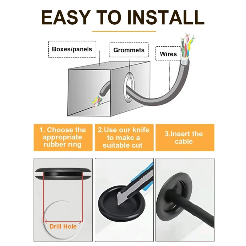 170pcs Rubber Grommet Firewall Hole Plug Kit Wire Washer Kit For Drilling1/4 "3/8" 1/2 "5/8" 3/4 "7/8" 1 "wiring Combination