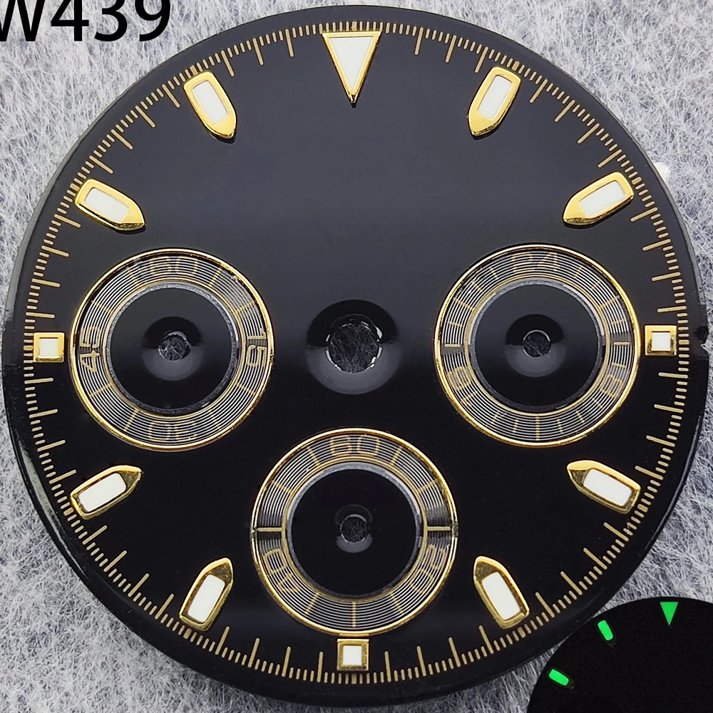 29.5mm Green Luminous Chronograph Dial with 6 Hands for Quartz Movement Watches