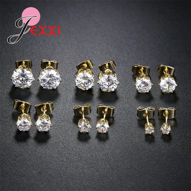 6 Pairs 3/4/5/6/7/8MM Mix Size 925 Silver Needle Rhinestone Claw Setting Simple Classic Stud Earrings for Man Woman Girl Boy 5