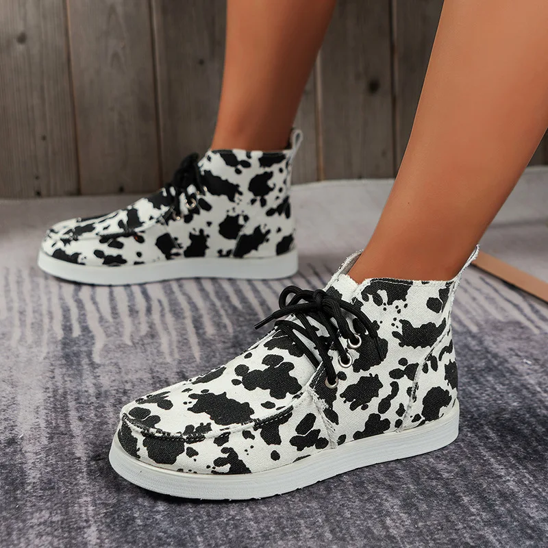 

Hot Selling New Women Lace Up Canvas Shoes with High Top Lightweight Breathable and Color Matching Casual Board Shoes for Women