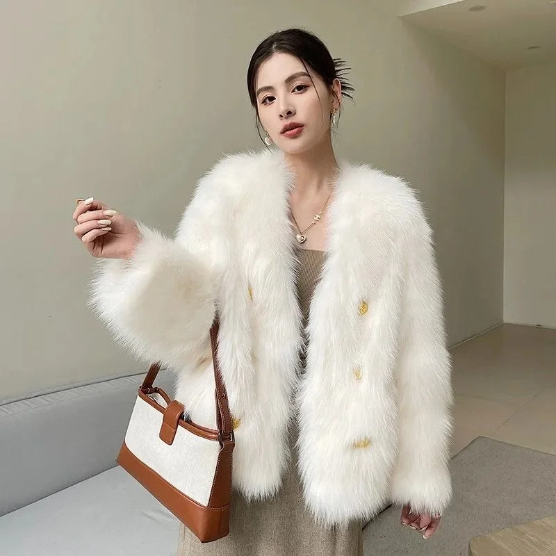 2024 Autumn/Winter New Tuscany Korean Edition Loose Versatile Plush Top Loose Fur Coat Female Plush Coat Solid Color Commuter D4