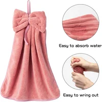 Hand Towel Household Bow Hanging Type Absorbent Towels Kitchen Wipe Handkerchief Solid Color Kitchen Supplies 6