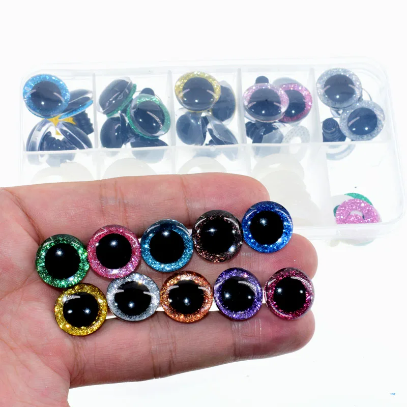 

High Quality 20Sets/Box 3D Glitter Plush Plastic Safety Eyes For Toys Amigurumi Doll Making Eyes For Dolls Animal DIY 16mm