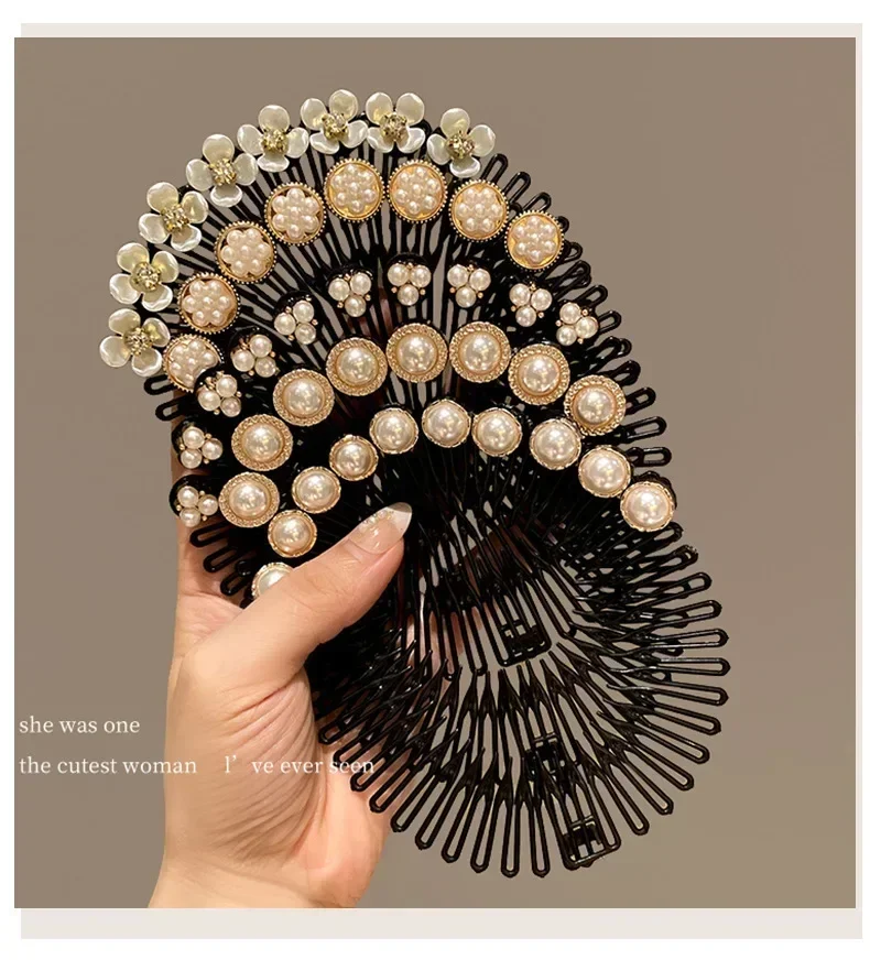 Korean Round Camellia Flower Pearl Hair Organizer Girls Women Hair Comb Hair Clips Children Updo Headwear for Kids Accessories
