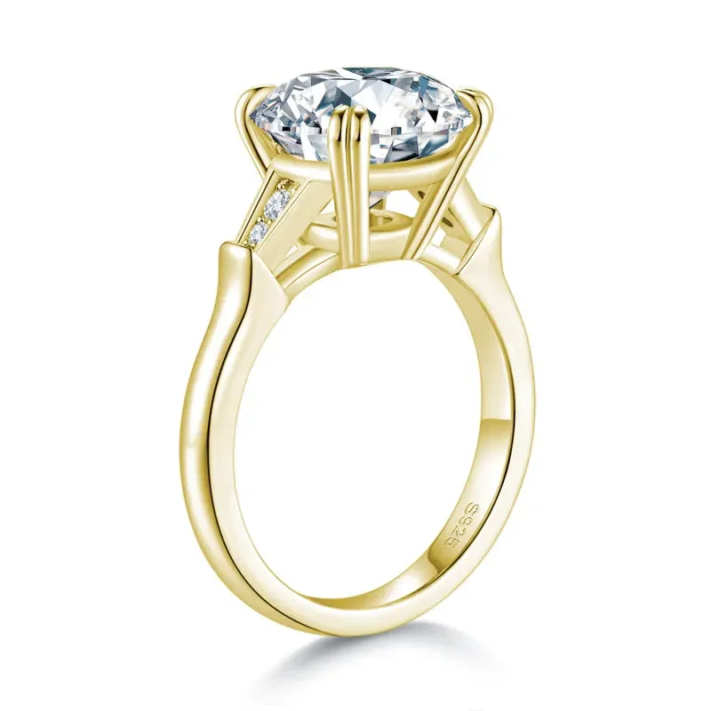 14k Yellow Gold Plated Sterling Silver Moissanite Engagement Rings For Women Round Cut 5ct Three Stone Ring GRA Certifiacte