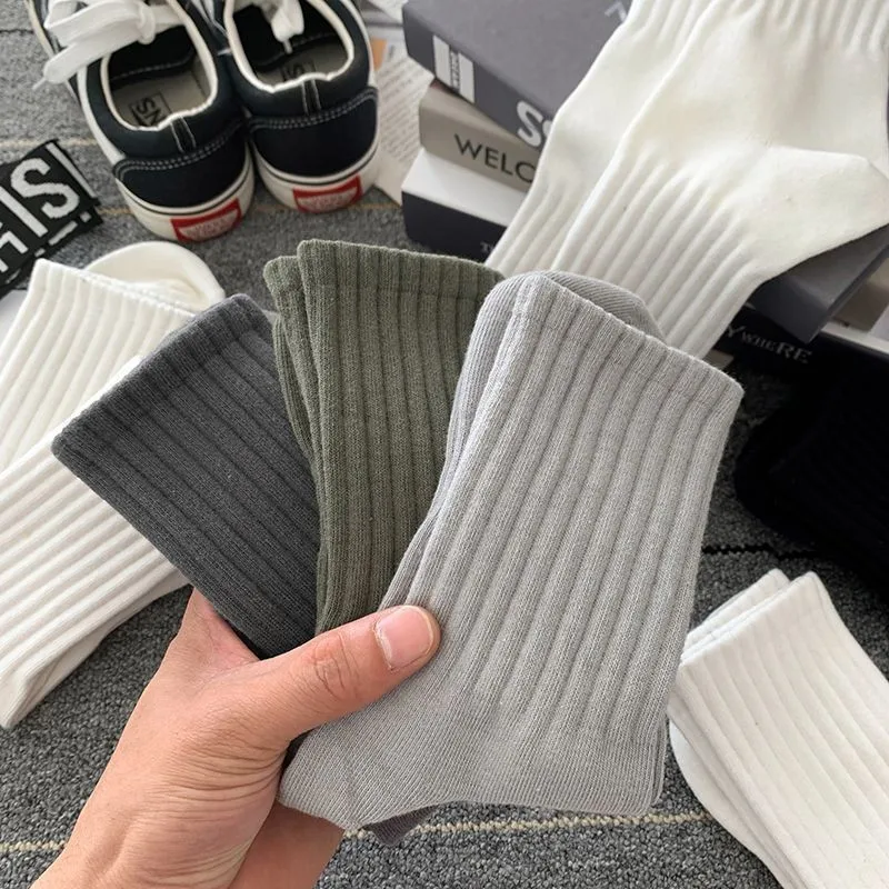 Men's High Waist Mid Tube Sports Socks - Versatile Solid Colors