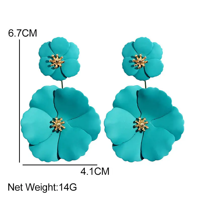 Drop Earrings Flower Earrings Golden Earrings Korean Cute Flower Drop Earrings For Women Fashion Double Layer Gold Metal Floral Statement Earrings Female Jewelry Gifts