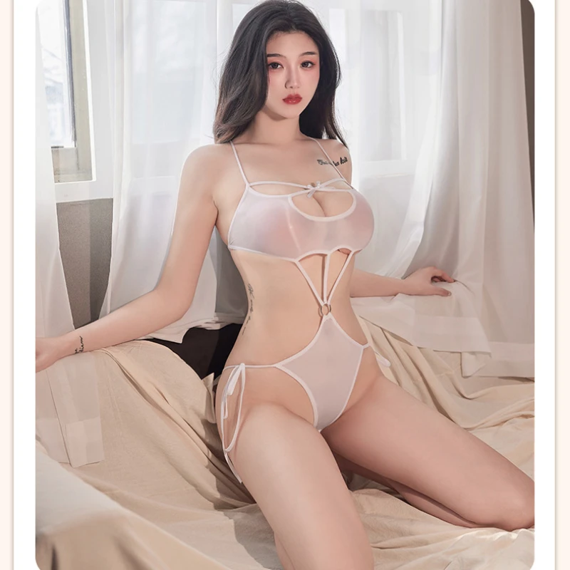 

Women Sexy Hollow Thong Bikini Set See Through Brazilian Biquini Wet Seductive Transparent Open-End Temptation Uniform