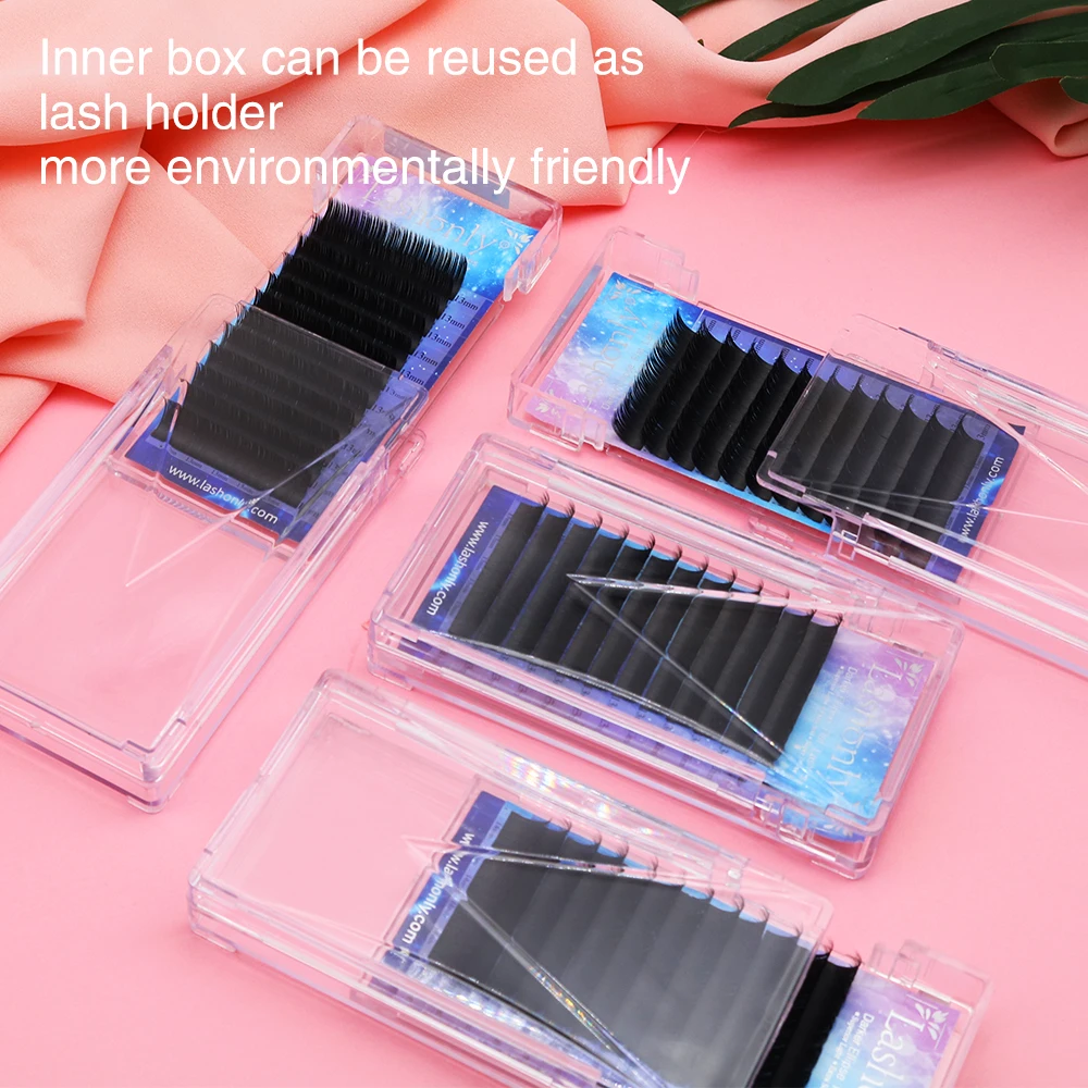 Lashonly Flat Ellipse Lashes Dark Matte Black 0.15 0.20 0.25 Thick Flat Soft False Eyelashes Extension  Cashmere Lashes 3