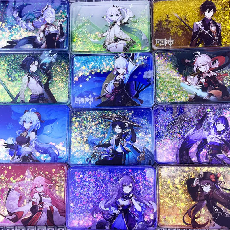 

Genshin Impact Card Brick Anime Cosplay Quicksand Figure Cards Game Collection Pack Acrylic Model Desktop Decoration Kids Gifts