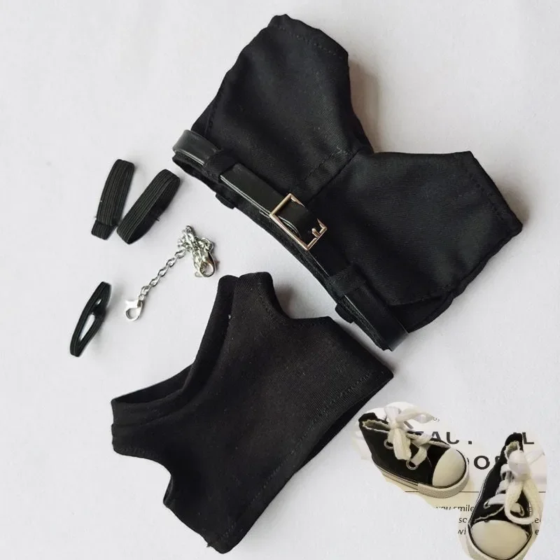20CM baby clothes cool men's belt chain black vest high necked T-shirt cotton doll doll replacement 6