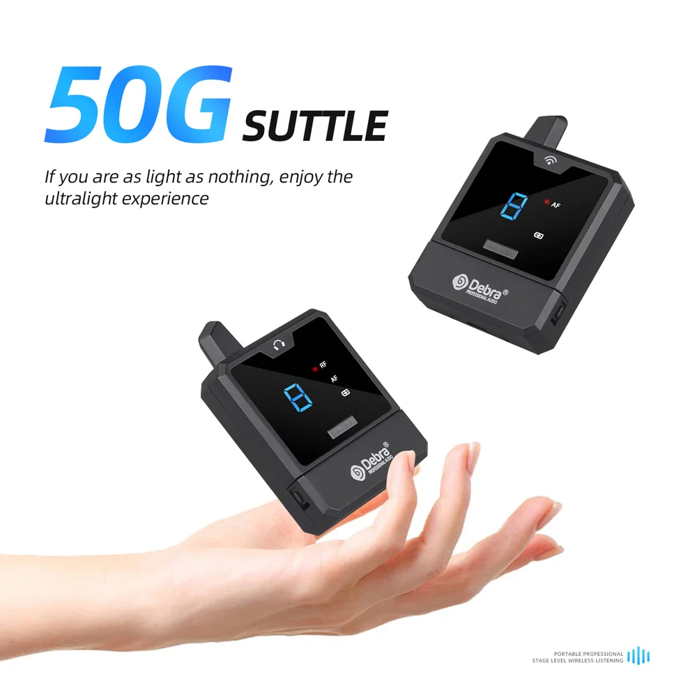 Debra Wireless In-Ear Monitor System UHF IEM Audio-Mini UHF Rechargeable for Mus