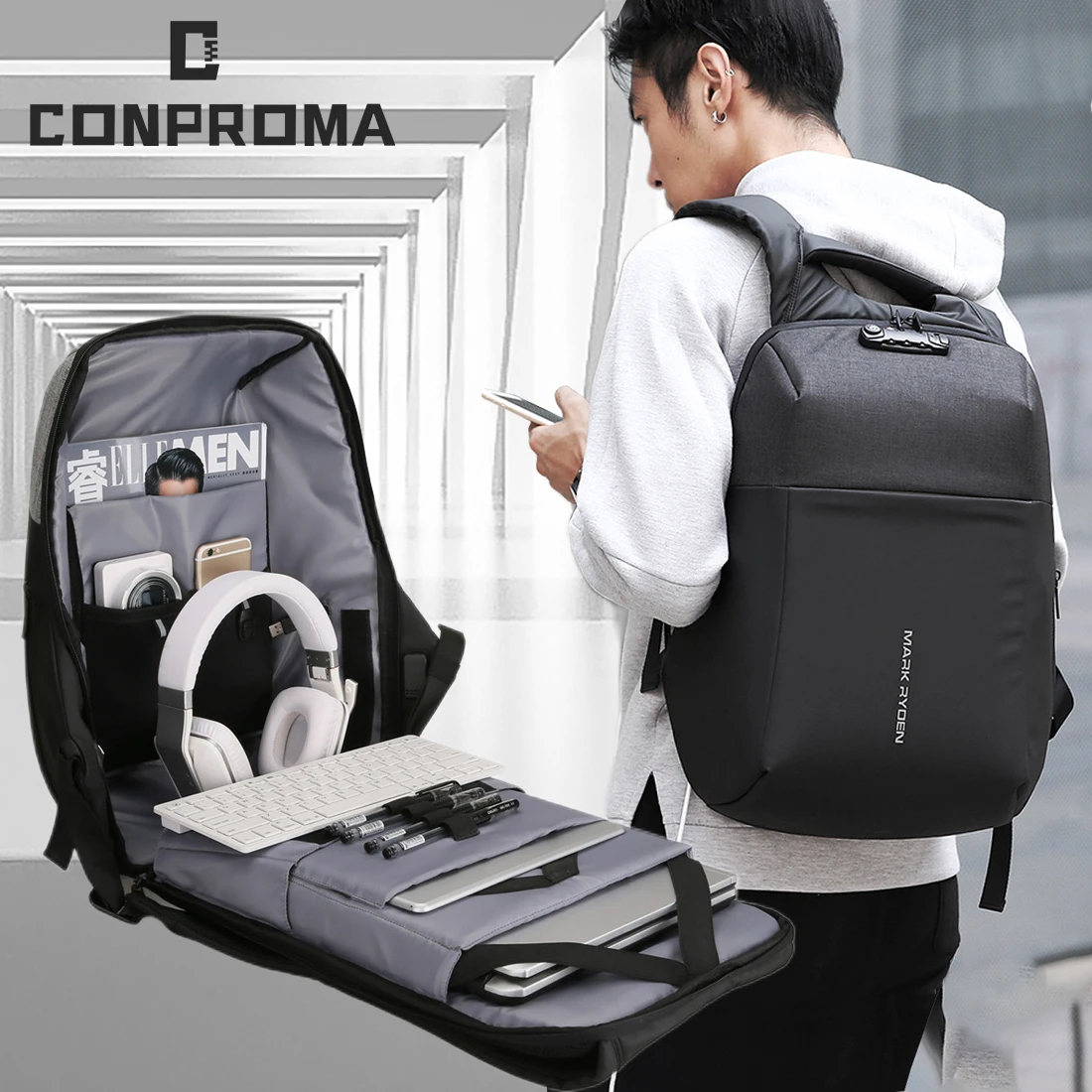 

Laptop Bag 15.6 inch USB Anti-theft Charging Travel Backpack Men's Large-Capacity Outdoor Leisure Business Computer Schoolbag