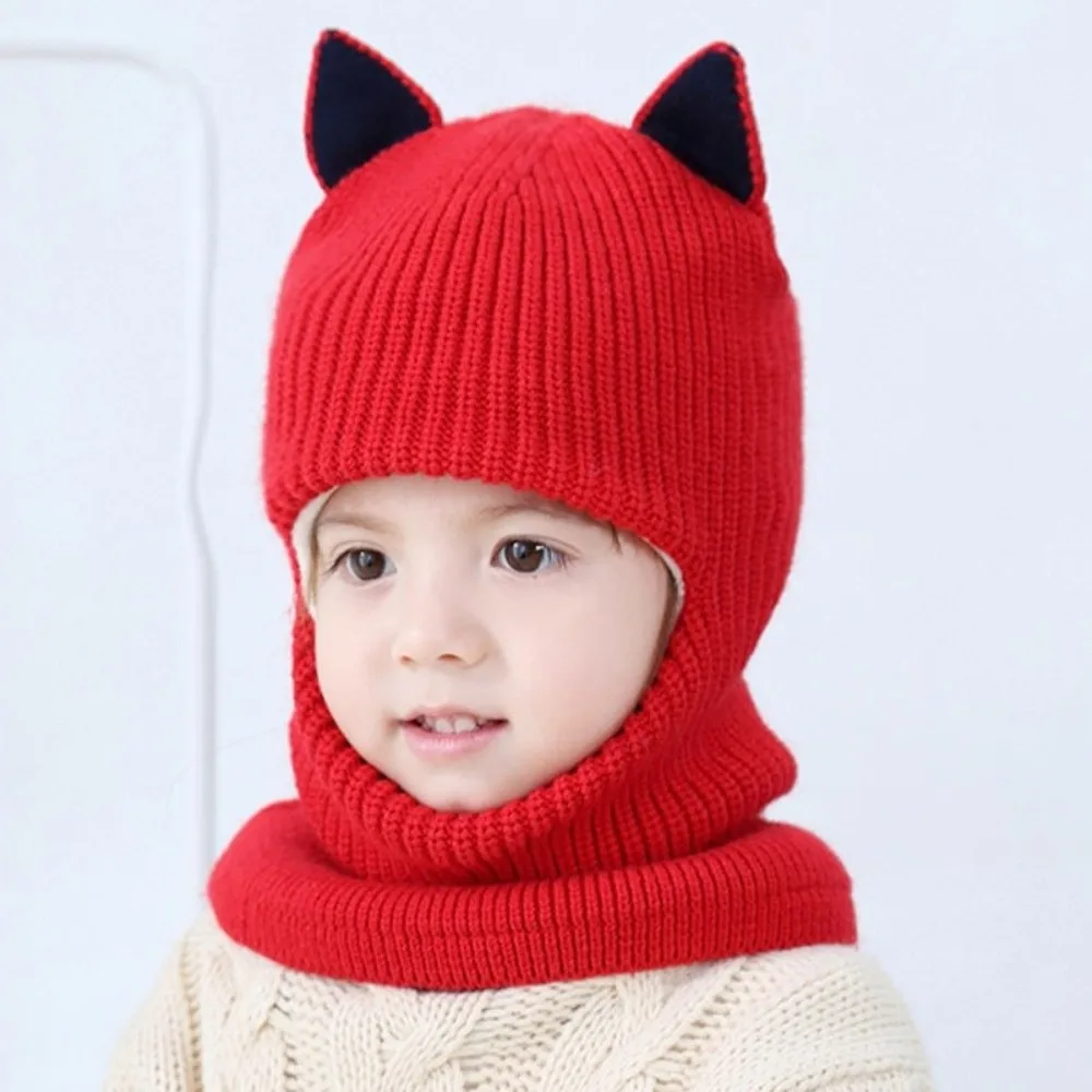 Keep Warm Winter Balaclava Hats Solid Color Thickened Knitted Baby Hats Comfortable Soft Fabric Warm Fleece Hats Cold Weather