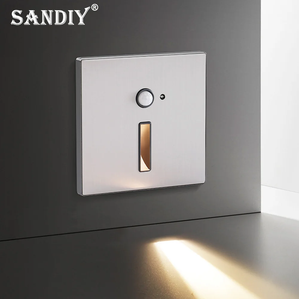 SANDIY Sensor Stair Light Motion Detect Wall Sconce Lamp Automatic Nightlights Recessed Footlight for Step Ladder Bedroom Closet motion sensor light led light led wall lamp wall light