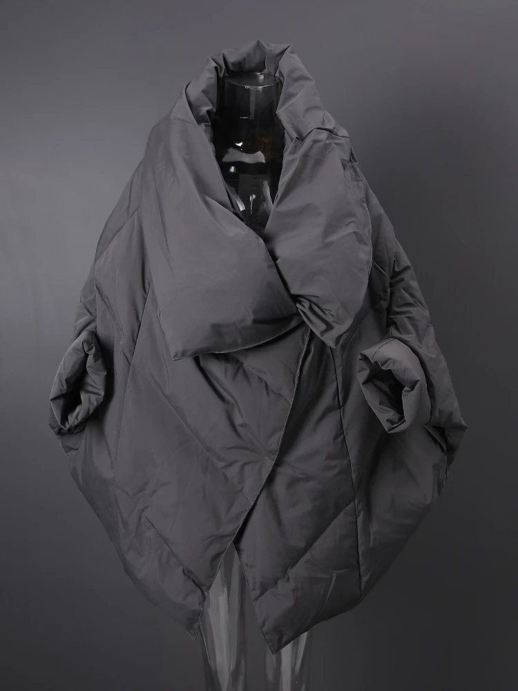 EAM Gray Big Size Keep Warm Down Jacket New Long Batwing Sleeve Warm Women Parkas Fashion Tide Autumn Winter 2026 CPG4506