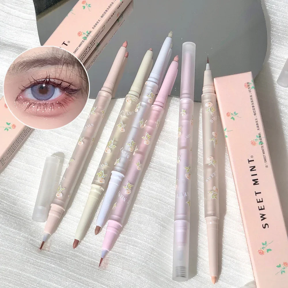 Double Headed Silkworm Pen Glitter Eyeshadow Stick Eyeliner Matte High-gloss White Silver Eye Liner Makeup