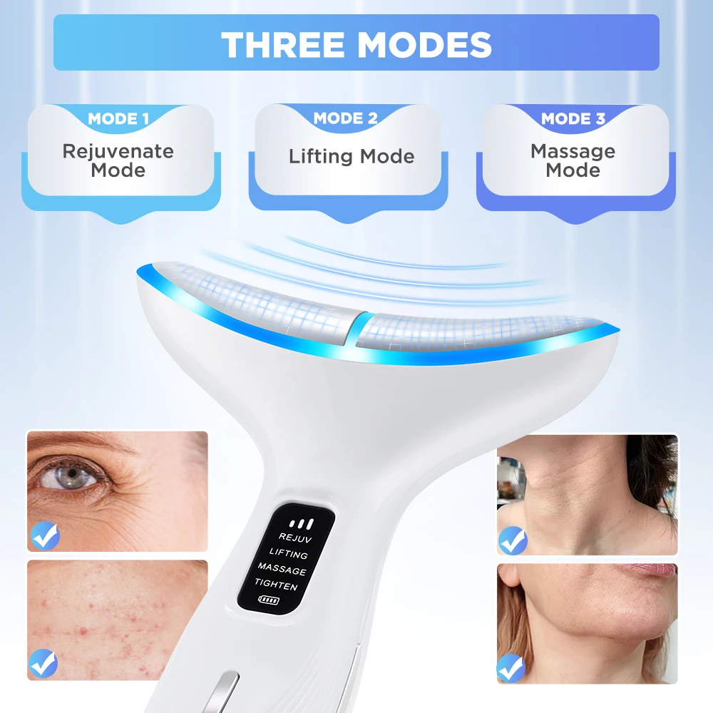 7 Colors LED Lights Face Neck Beauty Device Vibration Massage Improve Neck Lines Home Use Face Lifting Machine 7 Modes 3 Levels