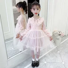 

2022 spring and autumn girls dress pure cotton healthy children's skirt birthday gift gauze skirt cheap imitation V-neck fashion