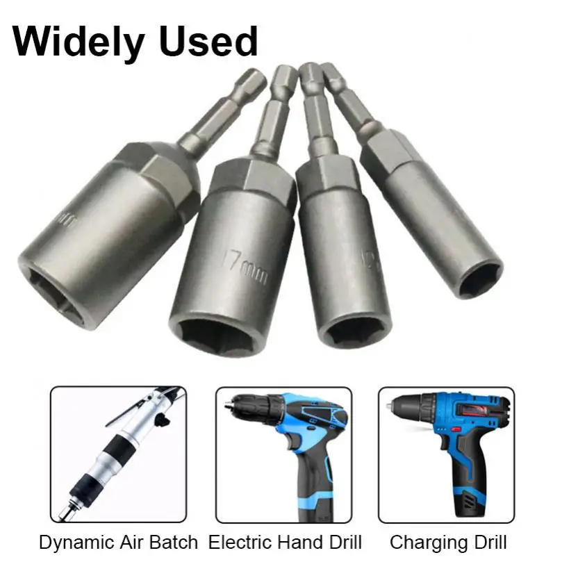 1 Piece 6mm-19mm 1/4'' Pneumatic Socket Set Deep Hexagon Electric Drill Sleeve Socket Head for Electric Screwdriver Wrench