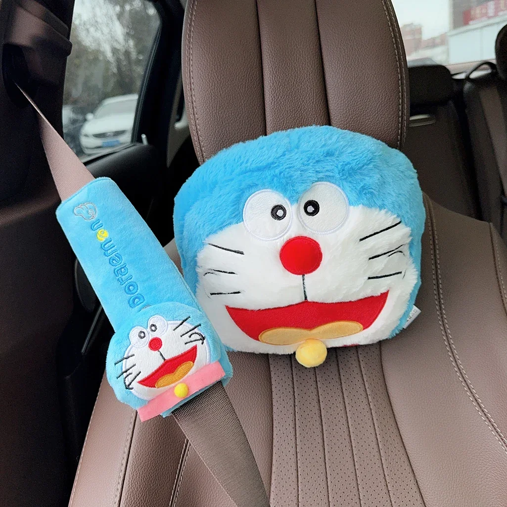 Japanese Style Doraemon Plush Headrest and Seat Belt Cover Set