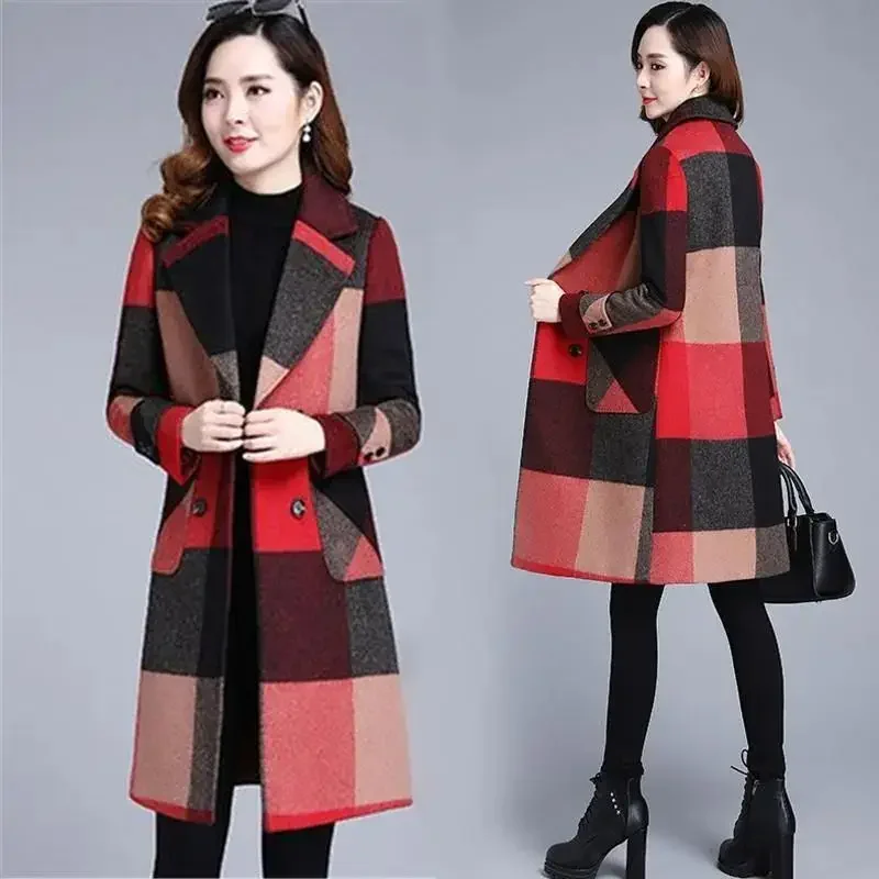 معطف صوفي من القطن السميك مقاس كبير بطول الركبة مت...