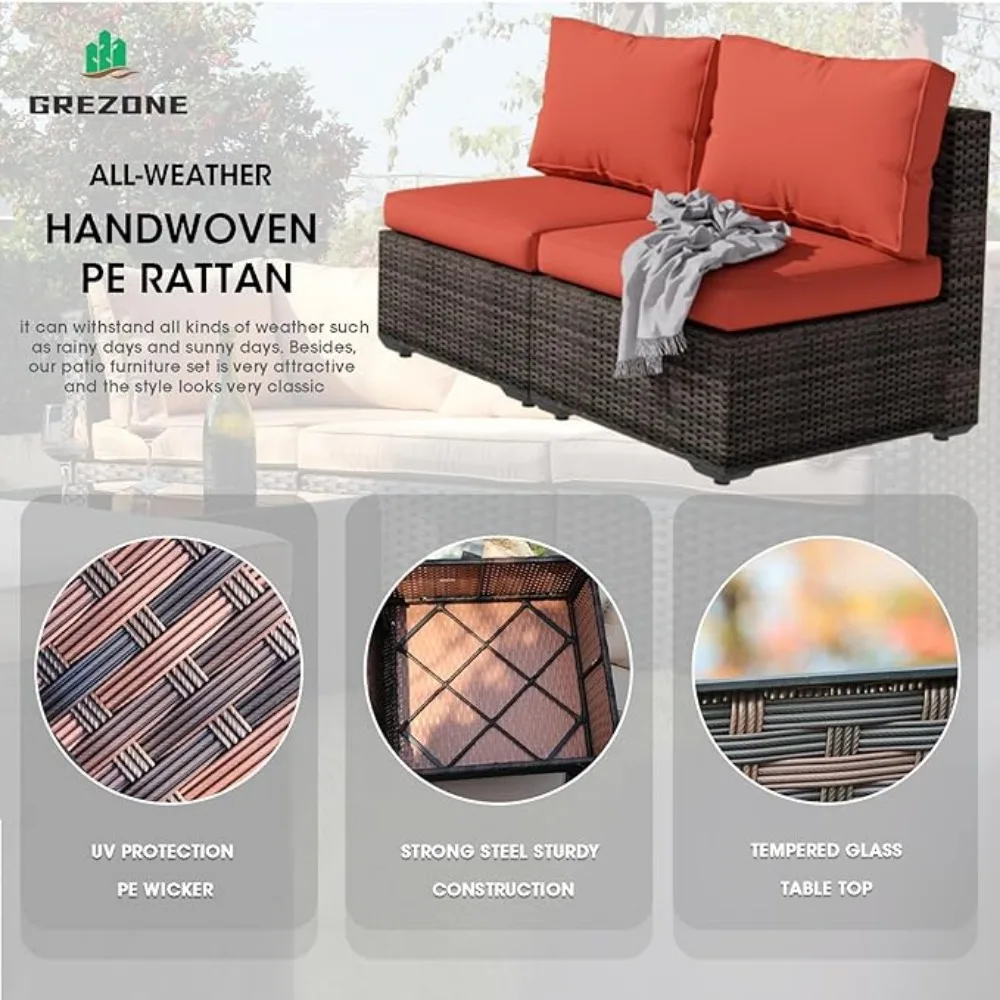 Furniture Sets Pieces with Fire Pit Table Patio Sectional Outdoor Furniture Sofa Chairs Set PE Rattan Wicker Couch Conversation 5