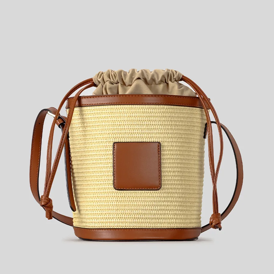Casual Straw Woven Beach Bucket Bags For Women Luxury Designer Handbags Purses 2025 New In Papyrus Weaving Handle Small Shoulder