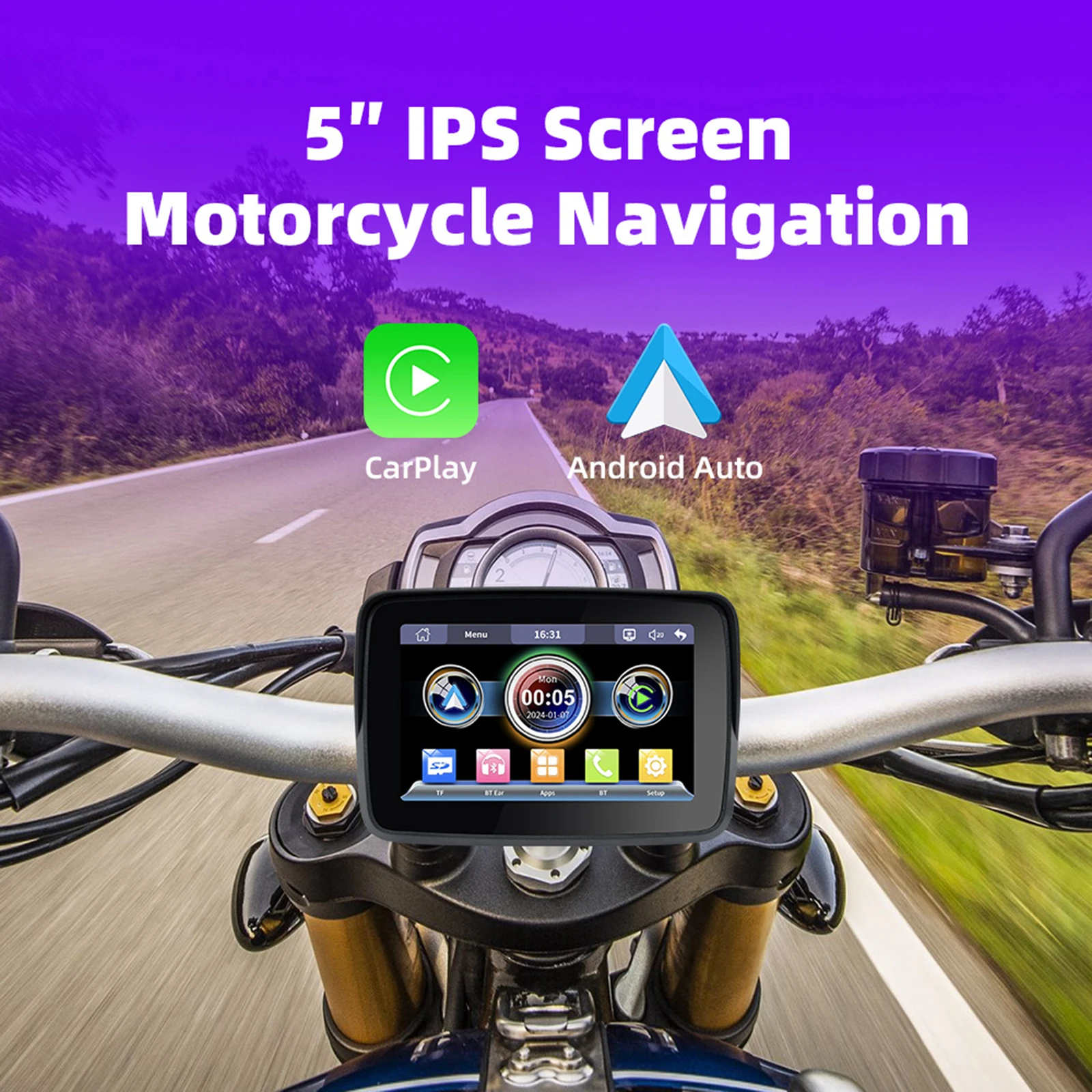 

5 Inch Motorcycle Navigator 800nit Waterproof Portable Screen Support Wireless CarPlay Android Auto 5G Module Dual Bluetooth